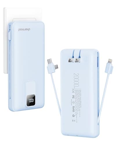 charmast Portable Charger with Built-in Cables and Wall Plug, 20000mAh 20W USB C Power Bank Fast Charging Battery Pack Compatible with iPhone iPhone 16/15/14/13 Series, Samsung Google iPad etc