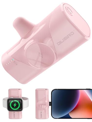 DILIBIRD Travel Essentials Portable Charger for iPhone 14 Compact Connector Charging Battery 4500mAh Mini Power Bank Compatible with Apple Watch 9/Ultra2/8/Ultra/7/6/Se/5/4/3,iPhone 14/13/12/11（Pink）