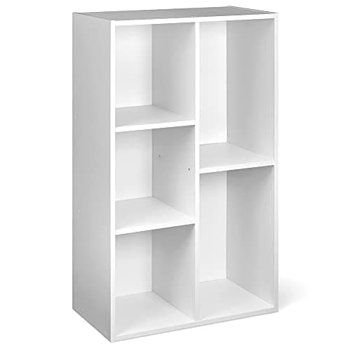 Amazon Basics 5 Cube Storage Organizer Bookcase, Sturdy Shelves for Books and Collectibles, White, 9.25"D x 19.49"W x 31.5"H