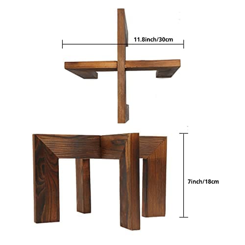Gendral Forwepup Wood Plant Stand, Mid Century Modern Planter, Rattan Flower Pot Stand, Low Short Plant Stands for Indoor - Boho Rustic Wooden Stool for Plant Pot Holder, Fit 5-15 Inch Pot 6