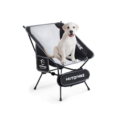 HITORHIKE Camping Chair Backpack Camping Folding Chair Breathable Mesh Structure Aluminum Frame with 2 Side Pockets Camping Chair Compact Ultralight Carrying Bag(Dark Black,1PC)