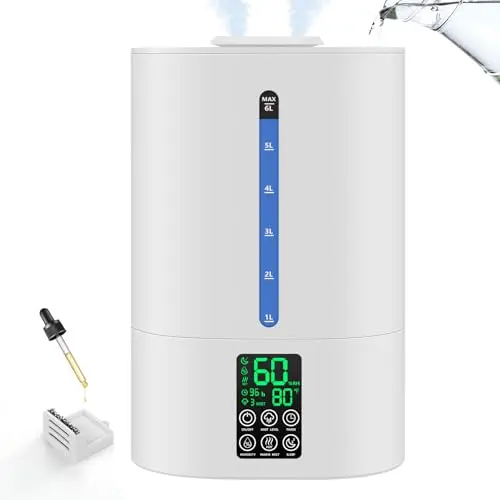 6L Humidifiers for Bedroom Large Room Home, Cool and Warm Humidifier for Baby and Plants Mist Top Fill Desk Humidifiers Essential Oil Diffuser, Quiet with Adjustable Mist,360°Nozzle-White