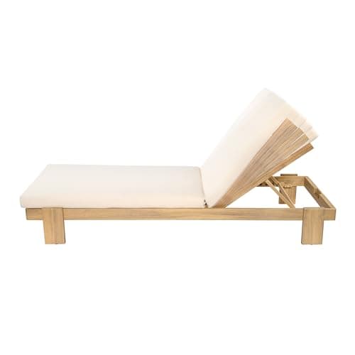 Christopher Knight Home Duska Acacia Wood Chaise Lounge Chair Set of 2, Patio Outdoor Chaise Lounge with Cushions, Adjustable Backrest Single Lounge Sofa, Garden Poolside Backyard Seating, Teak+Beige 8