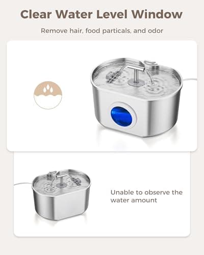 Cat Water Fountain Stainless Steel - Pet Drinking Fountain for Cats Indoor - 2.2L/74oz Automatic Water Dispenser with Watering Level Window (1 Filter) 7