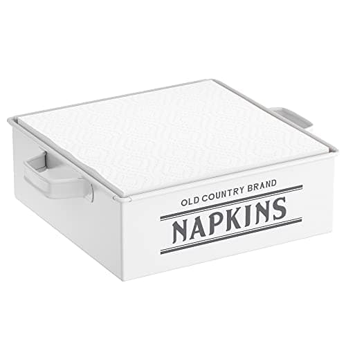 Barnyard Designs Farmhouse Table Napkin Holder for Kitchen, Rustic French Country Metal Napkin Holder, White, 7" x 7"