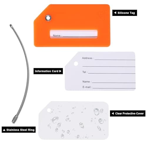 8 Pack Silicone Luggage Tags for Suitcases, TSA Approved, Privacy Protection Suitcase Bag Tag with Stainless Loop, Plane Travel Essentials by Gostwo, Mixed Color 7