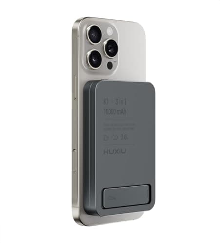 KU XIU Magnetic 3 in 1 Portable Charger Wireless Charging Station, 10000mAh Foldable Power Bank 15W Fast Charging, Travel Charger Battery Pack for iPhone 17/16/15/14/13/12, Apple Watch, AirPods, Gray