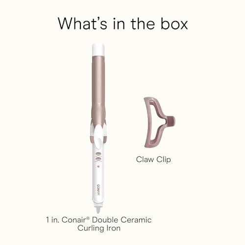 Conair Double Ceramic 1-Inch Curling Iron with Claw Clip, 1-Inch Barrel Creates Classic Curls, Hair Curler for Use on Short, Medium, & Long Hair, White/Rose Gold 9