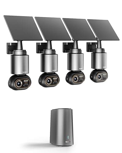 BOTSLAB Security Cameras Wireless Outdoor, 4 Cam-Kit, 4K Color Night Vision, Solar Security Camera System with 360° PT, No Monthly Fee,32GB Local Storage Base Station,AI Recognition,DIY Installation