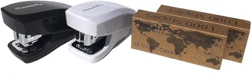 Aria Premium Mini Stapler Set - with Built-in Staple Removers, 2000 Standard Staples Included - for Office, School, and Travel, Set of 2, Black & White 5