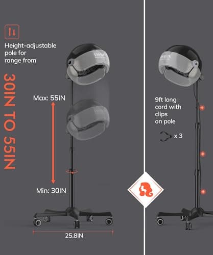 TASALON Ionic Hooded Hair Dryer - 1875W Bonnet Dryer with 3 Temperature Settings - Portable Standing Dryer for Home and Salon 5