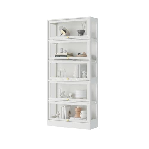 BONITURE Display Cabinet with Acrylic Glass Doors,5-Tiers Curio Cabinet with LED Lighting for Collectibles, Collectibles Toy Organizers Rack & Display Shelf Display Case Storage Cabinet, White 9