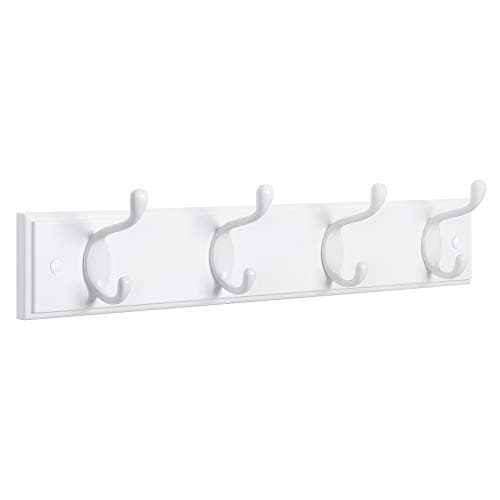 SONGMICS Wall-Mounted Coat Rack, Hook Rack, 4 Dual Metal Hooks, for Coats, Bags, Keys, in the Entryway, Bedroom, Living Room, White ULHR23WT