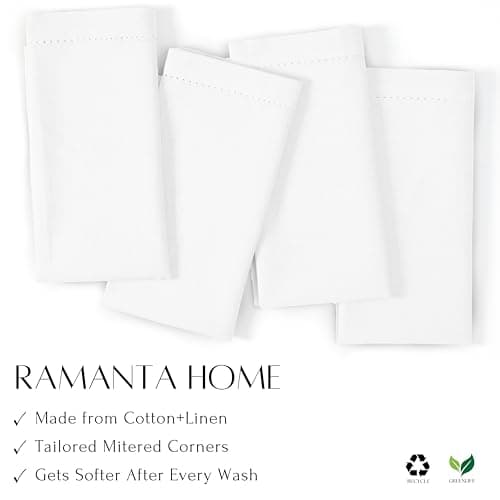 Ramanta Home Decorative Cloth Dinner Napkins Set of 12, 20x20 Inch White Hemstitched Flax Cotton Napkins with Mitered Corners, Oversized Use, Parties, Weddings, Spring, Easter Cloth Napkins 9