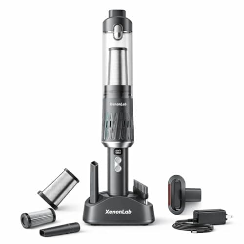 XenonLab Handheld Vacuum Cordless 25000Pa Car Vacuum 3-in-1 Handheld Vacuum, Includes Smart Display and Charging Base Hand Vac Cordless Rechargeable One-Touch Empty for Home/Pet/Car (White)