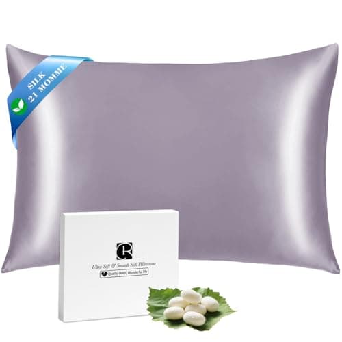 Ravmix Silk Pillow Cases with Zipper, 21momme Mulberry Silk Pillowcase for Hair Skin Health, Soft Smooth Breathable Cool Pillow Cover for Beauty Sleep with Gift Box 1PC(Standard 20"x26", Lilac)