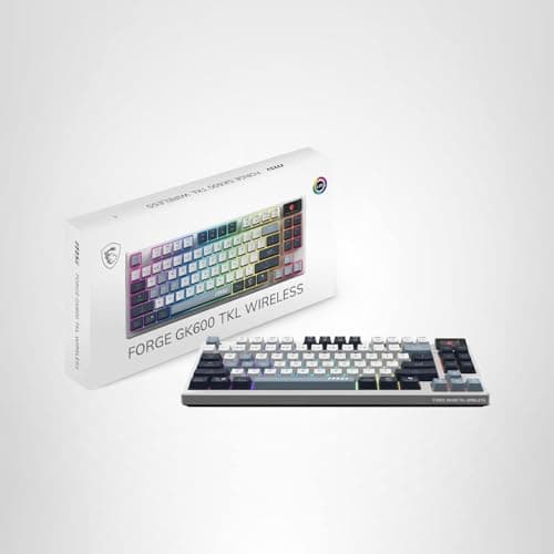 msi Forge GK600 TKL Wireless Sky - Mechanical Linear SWITCHES - Dye-Sublimated PBT Keycaps, Anti-Slip Base, RGB LED, USB 2.0, Bluetooth, 2.4 GHz - Tenkeyless 9