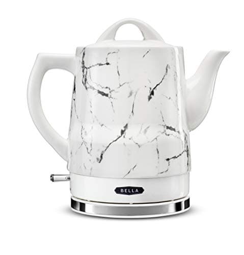 BELLA 1.5 Liter Electric Ceramic Tea Kettle, Quickly Boil Water for Tea, Coffee, Instant Soup and More, Safely Pour with Boil Dry Protection & Detachable Swivel Base, White Marble