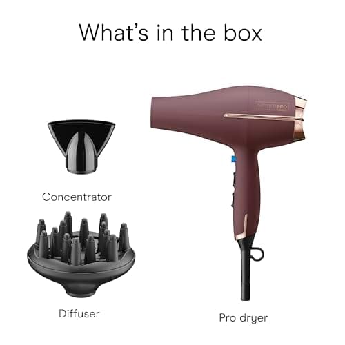 INFINITI PRO by CONAIR Hair Dryer, 1875W Blow Dryer with Diffuser and Concentrator Attachments, AC Motor with Ceramic Technology, 3 Heat & 2 Speed Settings, Plum 10
