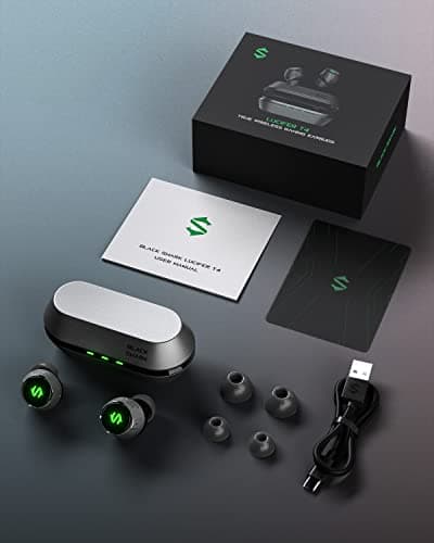 Black Shark Wireless Earbuds with 35ms Ultra-Low Latency, Gaming Bluetooth Earbuds with Studio-Quality Sound, Bluetooth 5.2, IPX5 Waterproof, 24h Listening Time, Clear Mics, Comfort Fit - Lucifer T4 8