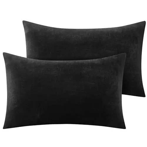 BEDELITE Flannel Pillowcases Standard Set of 2, Super Soft Fleece Pillow Case Cover with Zipper for Bedroom, Sofa, Couch,Luxury Cozy Fuzzy Velvet Pillow Shams for All Seasons(20x26 Inches, Black)