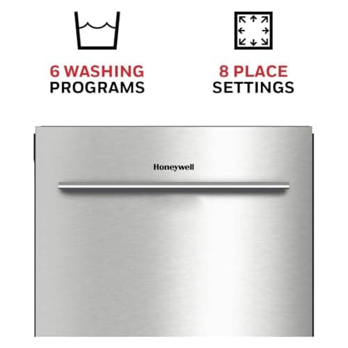 Honeywell 18-Inch Dishwasher with 8 Place Settings, 6 Washing Programs, Stainless Steel Tub, UL & Energy Star Certified, Stainless Finish 7