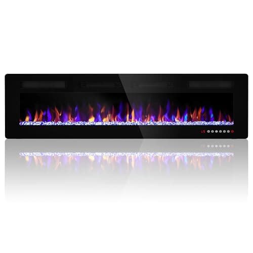 Ludatido 60 Inch Electric Fireplace Wall Mounted/Recessed, Electric Fireplace Insert with 5100BTU for 410 Sq Ft Room, Multicolor Flame with Timer/Touch Screen/Remote