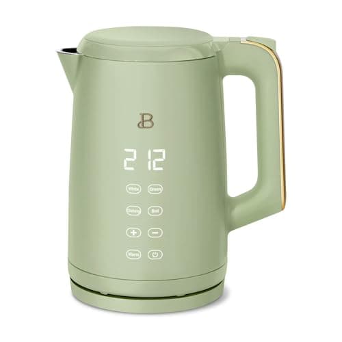 Beautiful 1.7-Liter Electric Kettle 1500W - Fast Boiling Stainless Steel Water Kettle with 4 Temperature Presets for Tea & Coffee - Cordless with Touch Display. Kitchen Appliances (Sage Green)