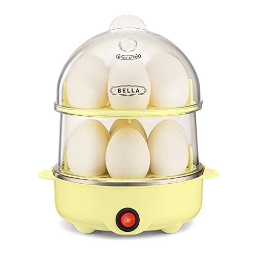 BELLA Rapid Electric Egg Cooker and Omelet Maker with Auto Shut Off, for Easy to Peel, Poached Eggs, Scrambled Eggs, Soft, Medium and Hard-Boiled Eggs, 14 Egg Capacity Tray, Double Tier, Yellow