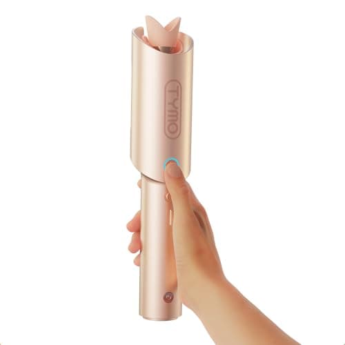 Cordless Automatic Curling Iron 1 inch - TYMO CURLGO Rotating Curling Wand Anti-Scald & Tangle-Free for Easy Curls, Travel Hair Curler Portable, Rechargeable & Dual Voltage for 14-22" Hair, Gold Blush