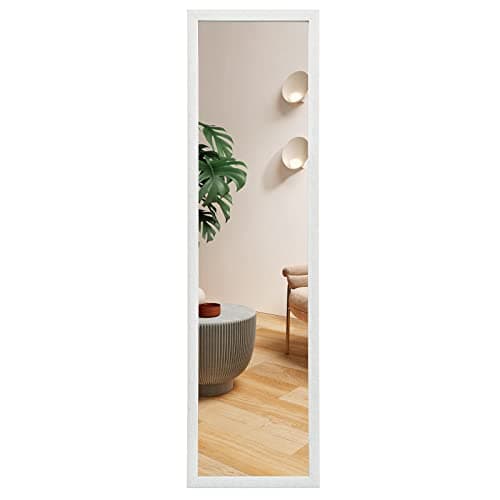 LFT HUIMEI2Y Door Mirror Full Length, Wall-Mounted Mirror Rectangle Tall with Engraving Frame, Over The Door Hanging Mirror for Bedroom, Living Room, Dressing Room, White 50" x14"
