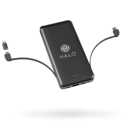 Halo 10K mAh Power Bank w/Integrated Cables & Fast Charging - Black