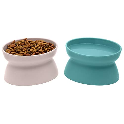 Kitty City Elevated Cat Bowls (Set of 2), Whisker-Friendly Raised Cat Food & Water Dishes, Modern Pedestal Design, Dishwasher Safe, 6.5 oz Each – Teal & Light Pink