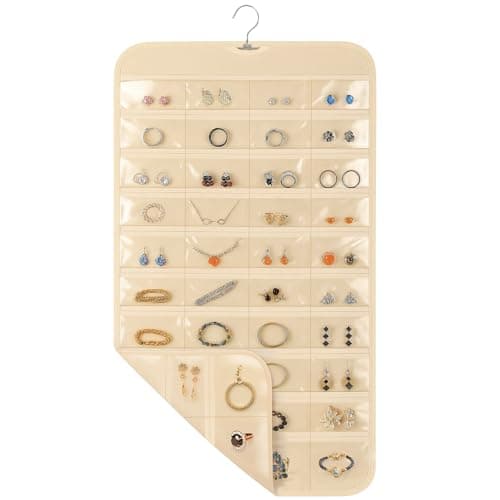 Okxiri 1 Pack Hanging Jewelry Organizer, 80 Clear Pockets earring organizer and storage, Accessories holder organizer for Closet, Jewelries, Necklace, Travel