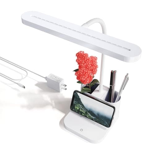 AXX White Desk Lamp for College Dorm Room, Cute, LED, Dimmable, Small, Pen Holder, Flexible Gooseneck, Touch Control, Table Lights for Home Office Bedrooms, School Essentials for Girls Guys