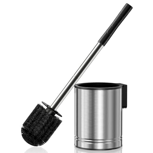 HAMITOR Toilet Bowl Brush Set: Stainless Steel Rustproof Bathroom Cleaning Accessories with Hidden Holder for Homemakers - Wall-Mounted Compact Toilet Scrubber Cleaner Kits for New Home & RV Silver