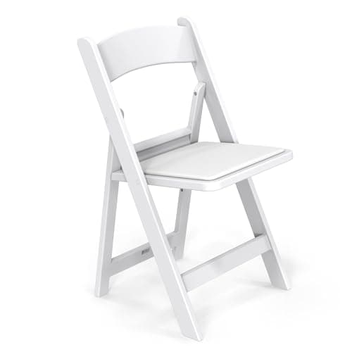 FCH Plastic Folding Chair with Padded Seat, Resin Foldable Chairs with Soft Cushion, Comfortable and Sturdy, Suitable for Indoor and Outdoor, Parties, Weddings, Commercial Events, White, 1 Pack
