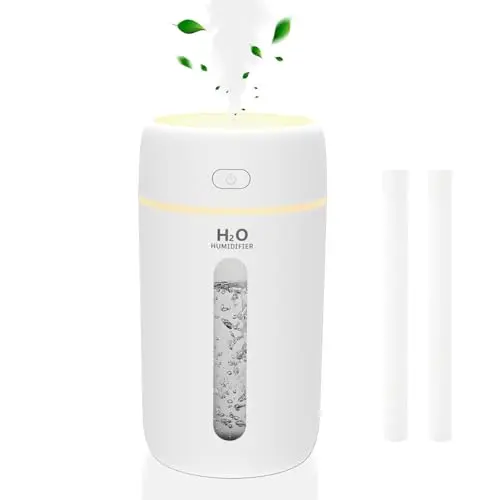 Lisacool Small Humidifier, Portable Mini Humidifier for Bedroom,Office, Car,Travel with Night Light, Auto Shut-Off,Super Quiet (White)