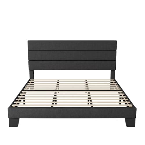 Allewie King Bed Frame Platform Bed with Fabric Upholstered Headboard and Wooden Slats Support, Fully Upholstered Mattress Foundation/No Box Spring Needed/Easy Assembly, Dark Grey 8