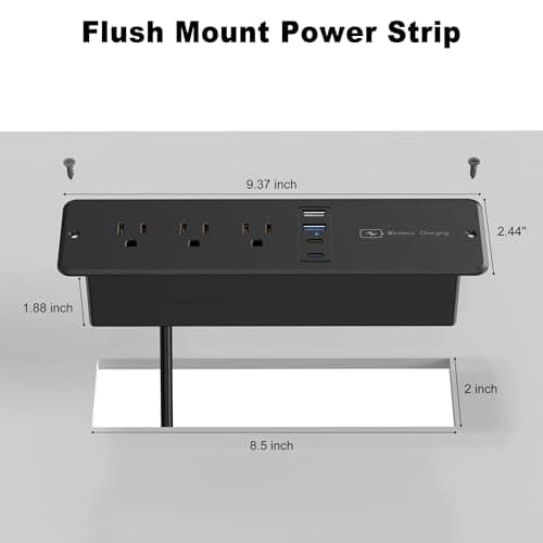 8 in 1 Recessed Power Strip with 15W Wireless Charger, 20W Fast Charging Furniture Outlet, Plug in 3 AC Outlets & 4 USB Ports Flush Mount, 6FT Cord 7