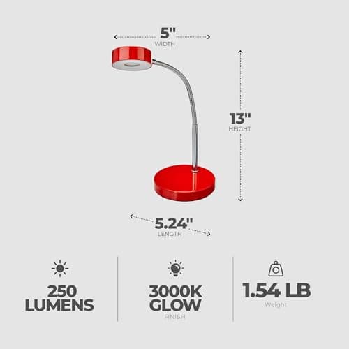 Globe Electric Company 12644 LED Desk Lamp, 52.4" x 5" x 15.75", Red 2