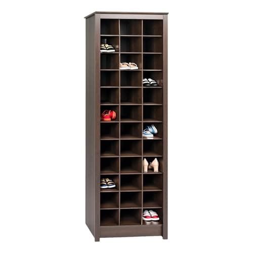 Prepac Elegant Brown Shoe Storage Cabinet, Space-Saving Solution with Cubbies for 36 Pairs, 13"D x 23.5" W x 72.5" H