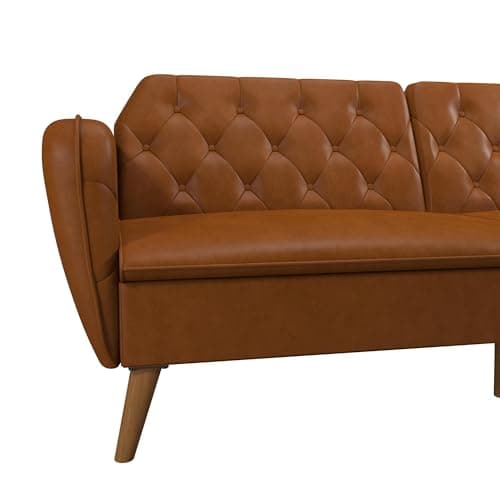 Novogratz Tallulah Memory Foam Futon, Convertible Couch, Camel Faux Leather 16