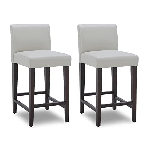 CHITA Counter Height Bar Stools Set of 2, 25" H Seat Height Upholstered Barstools, PU Leather in Creamy Grey