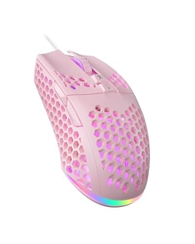 SOLAKAKA SM900 Gaming Mouse Wired with RGB,Honeycomb Shell,12800 DPI Wired Gaming Mouse with Buttons,Computer Mouse for Laptop/PC,Pink