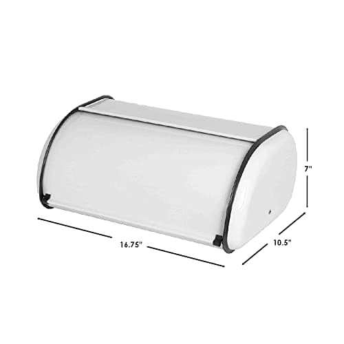 Home Basics Roll-Top Lid Steel Bread Box For Kicthen, Bread Bin, Bread Storage Bread Holder, White 7