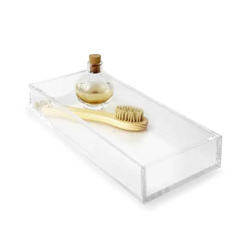 Huang Acrylic Clear Catchall Decorative Tray | Minimalistic Design for Keys, Wallet, Perfume, Jewelry, or Makeup | Rectangular Organizer Tray for Vanity, Dresser, Bathroom, Bedroom | 14 x 6.25 inches