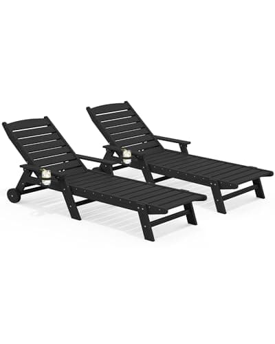 SERWALL Patio Chaise Lounge Chair Set of 2, Black