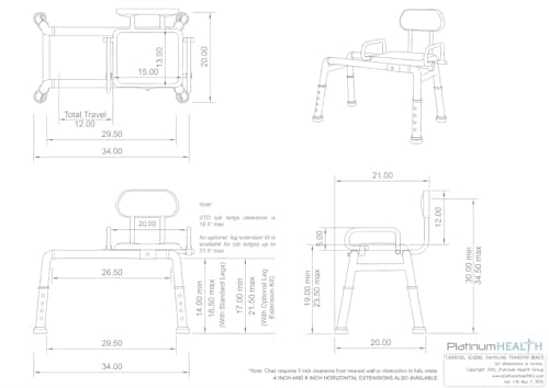 Platinum Health Carousel Sliding Shower Chair Tub Transfer Bench with Swivel Seat, Premium Padded, Pivoting Arms, Adjustable Space Saving Design for Tubs, Inside Shower, for Handicap & Seniors, Blue 9