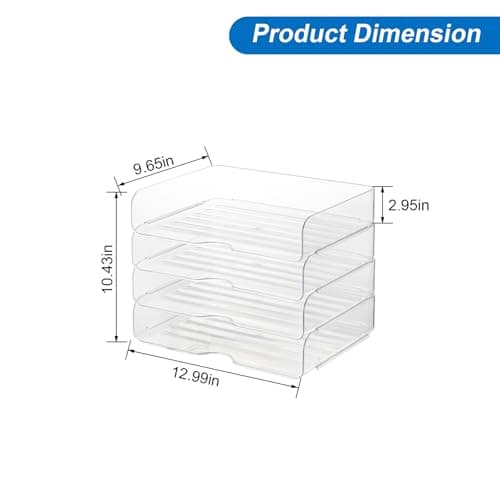 Desk Organizer and Storage,4-Tier Paper Letter Tray Organizers,Stackable Clear Desktop Organizer for Documents,Book Magazine Storage,Office Supplies, (Clear,4 Pack) 7